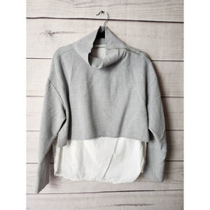 Zara Trafaluc Womens Cropped Sweater Gray White Long Sleeve Mock Neck‎ Layered M